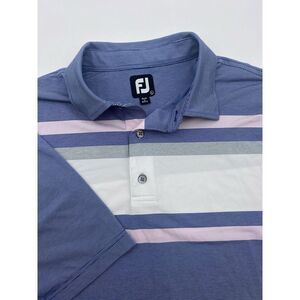 Footjoy Polo Shirt Mens Size L Blue/Pink Striped Golf Performance‎ Stretch FJ